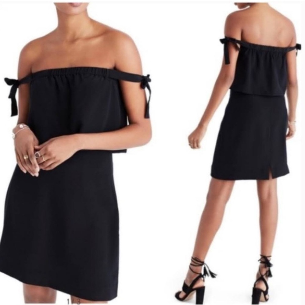 Madewell silk off the shoulder tie mini black lined dress size 6 NWT